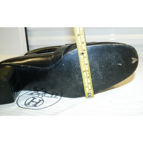 Hermès Paris Vintage Black Leather & Suede Block Heel Loafers Gold "H" Hardware - Picture 5 of 16